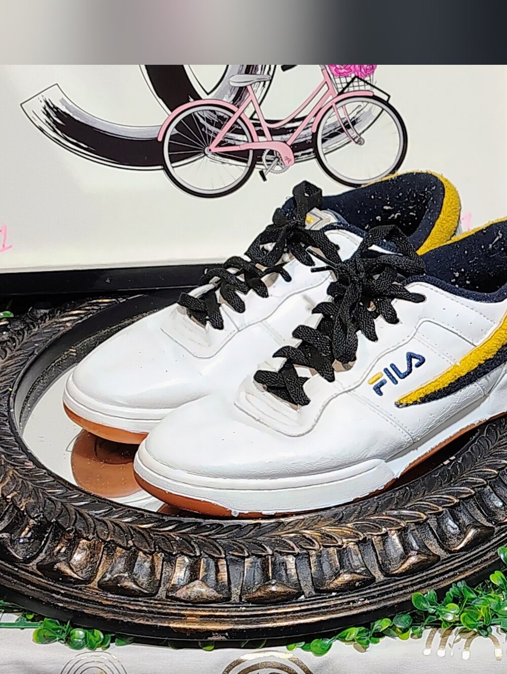 FILA White Sneakers with Yellow and Navy Accents
